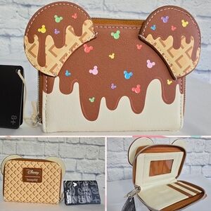 Loungefly Mickey Minnie Mouse Ears Ice Cream Cone Chocolate Disney Wallet New